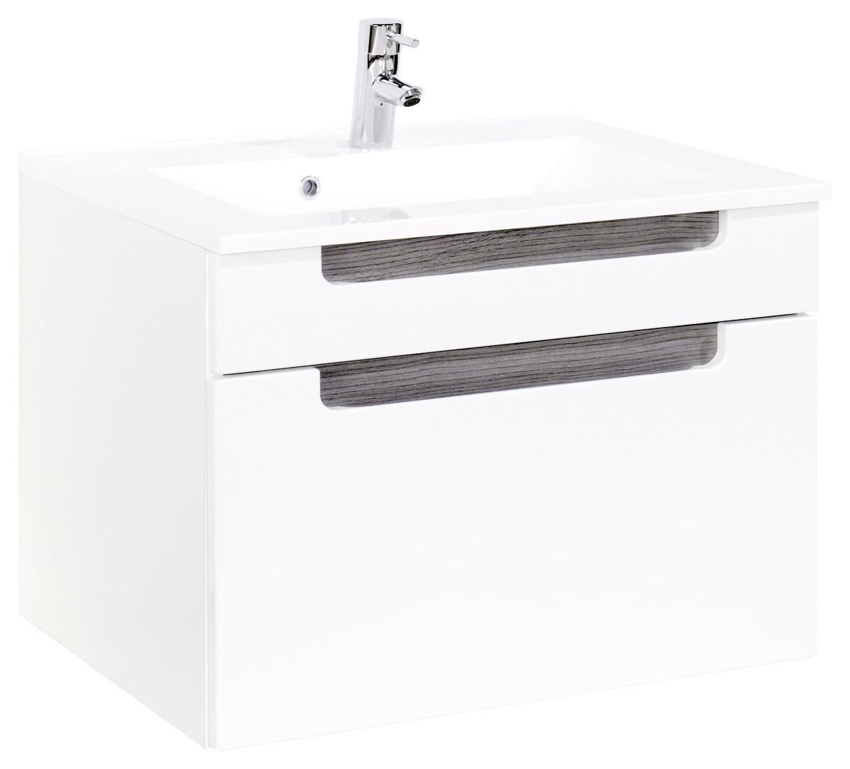 Waschtischkombination in Weiss/Eichefarbe 'Siena' - Eichefarben/Silberfarben, MODERN, Holzwerkstoff/Stein (80cm) - Held