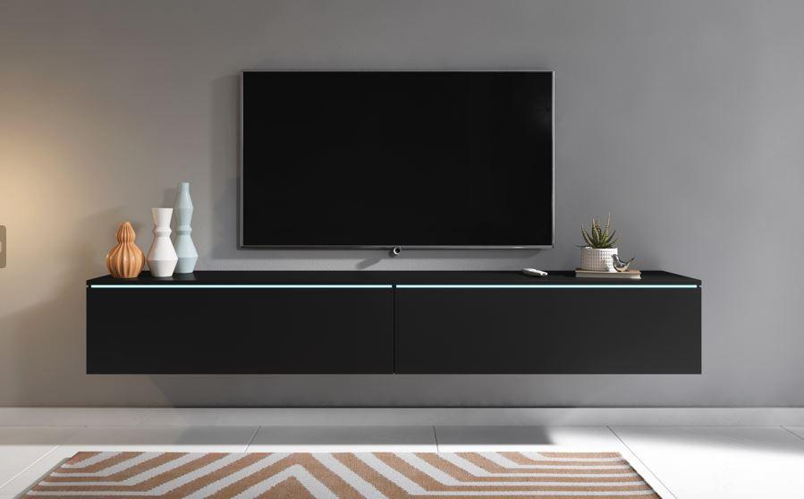 Lowboard ca. 180x30 cm mit LED Schwarz/Graphit matt - Schwarz/Graphitfarben, LIFESTYLE, Holzwerkstoff/Kunststoff (180/30/33cm) - P & B