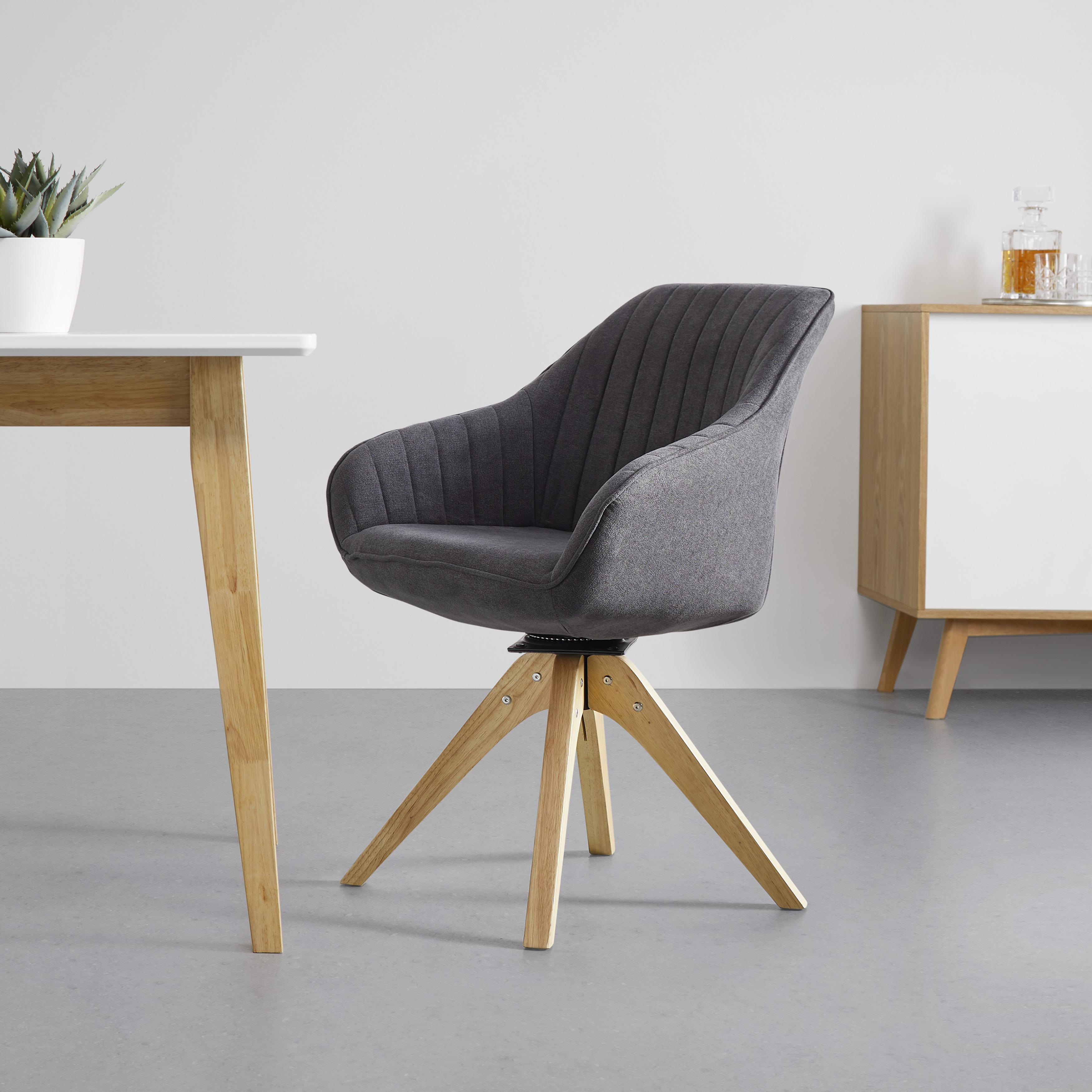Armlehnstuhl "Leonie" drehbar, grau, Echtholz Beine - Eichefarben/Grau, MODERN, Holz/Textil (60/84/61cm) - Bessagi Home