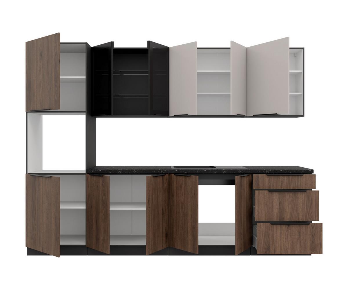 Blok Kuhinja Monza/arona - kašmir/boja orahovog drveta, Moderno, staklo/metal (260/210/60cm) - Modern Living