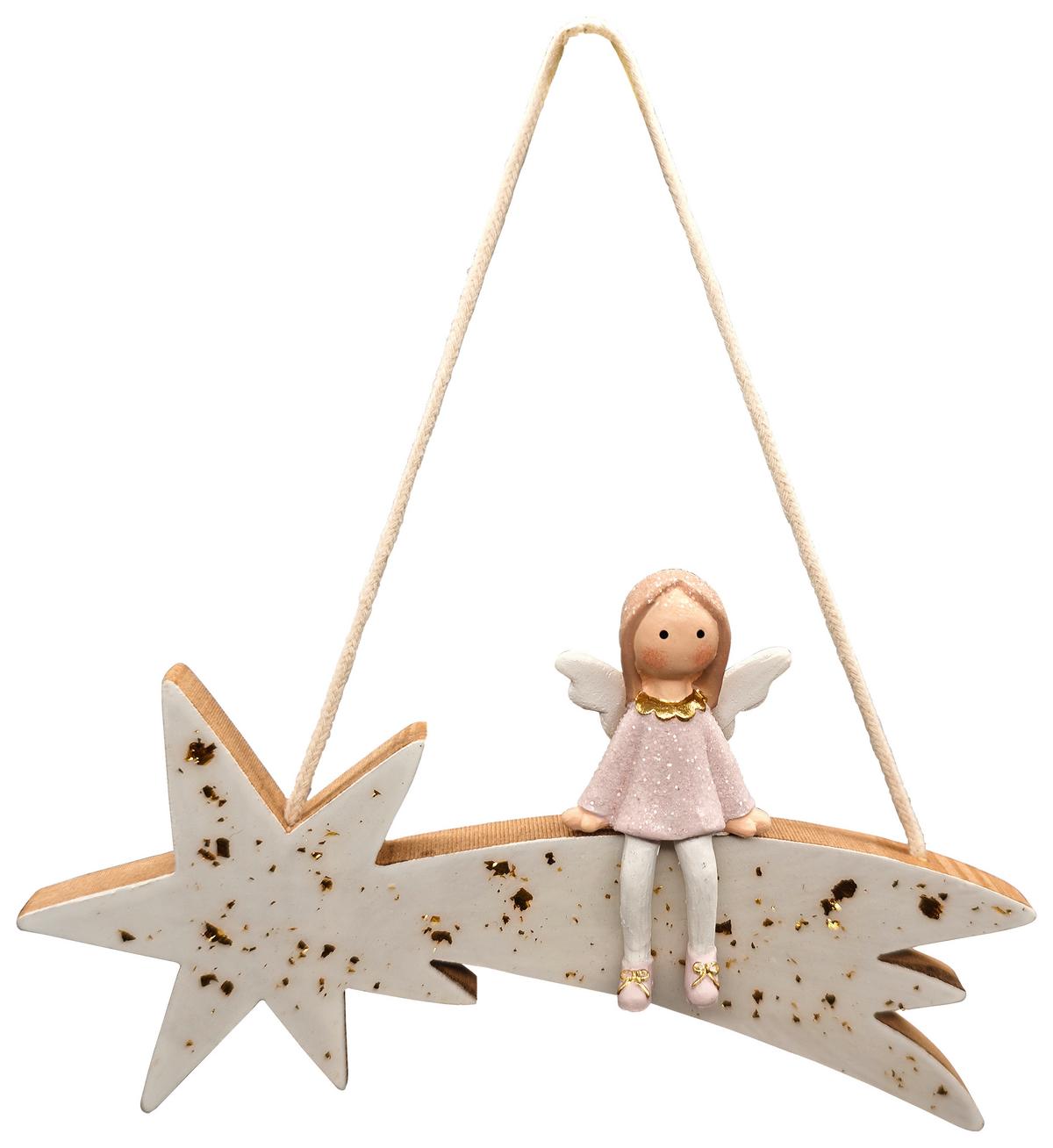 Decorațiune de agățat Holly -Paz- - alb/roz, Konventionell, plastic/material pe bază de lemn (15/11/1cm) - Mömax