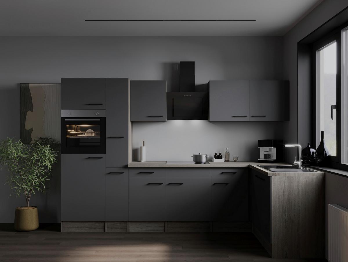 Kotna Kuhinja Z Aparati Oliver, 310x172cm - črna/barve hrasta, Design, kovina/leseni material (310/172cm) - Respekta