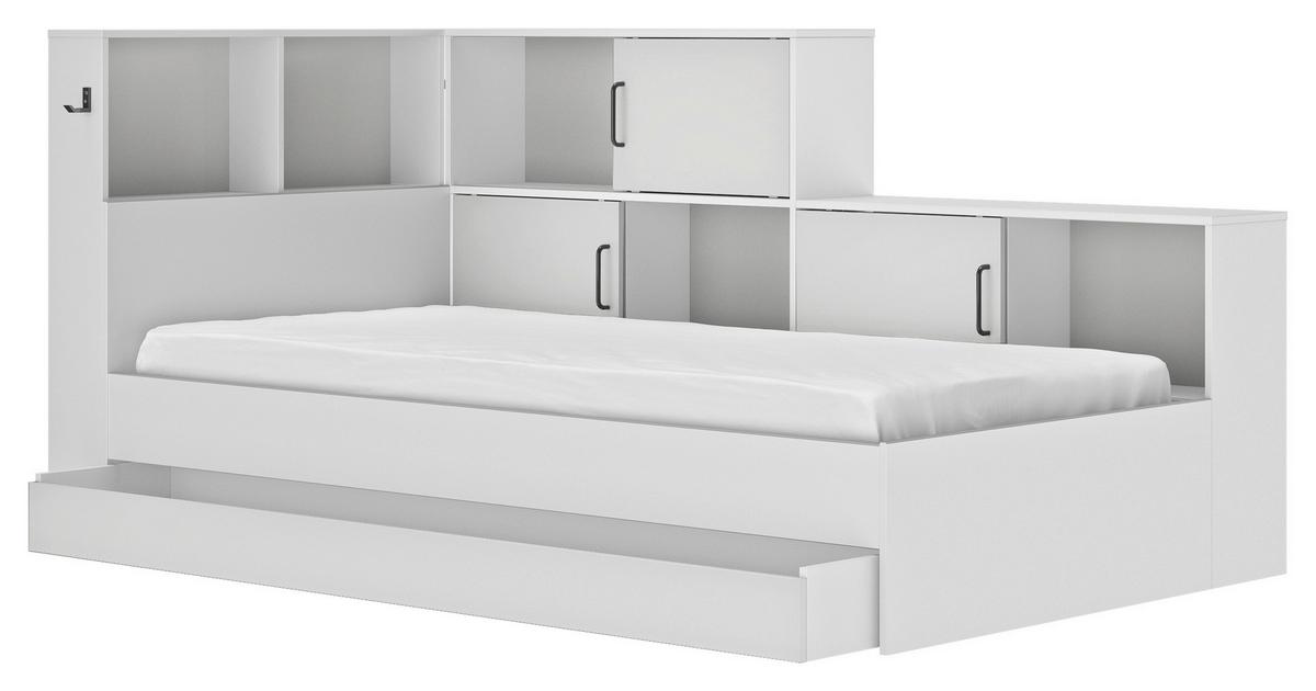 Postelja S Predalom Erwan, Bela, 90x200cm - bela, Moderno, leseni material (90/200cm) - MID.YOU