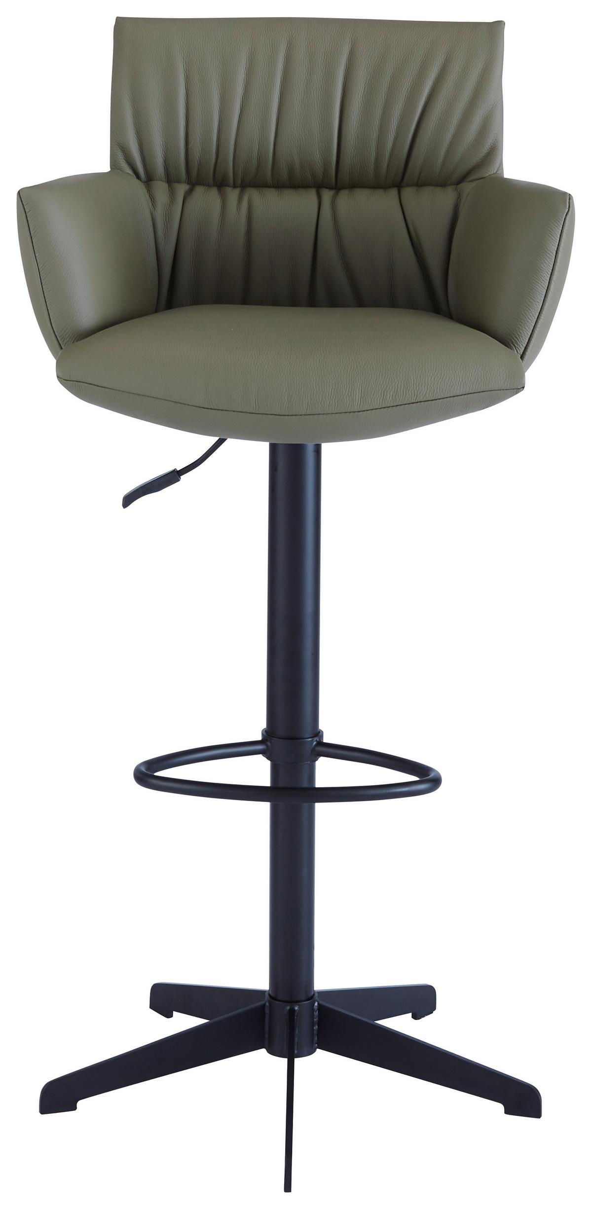 STOŁEK BAROWY PARIS - czarny/oliwkowa zieleń, Design, skóra/metal (58/88-112/58cm) - Dieter Knoll