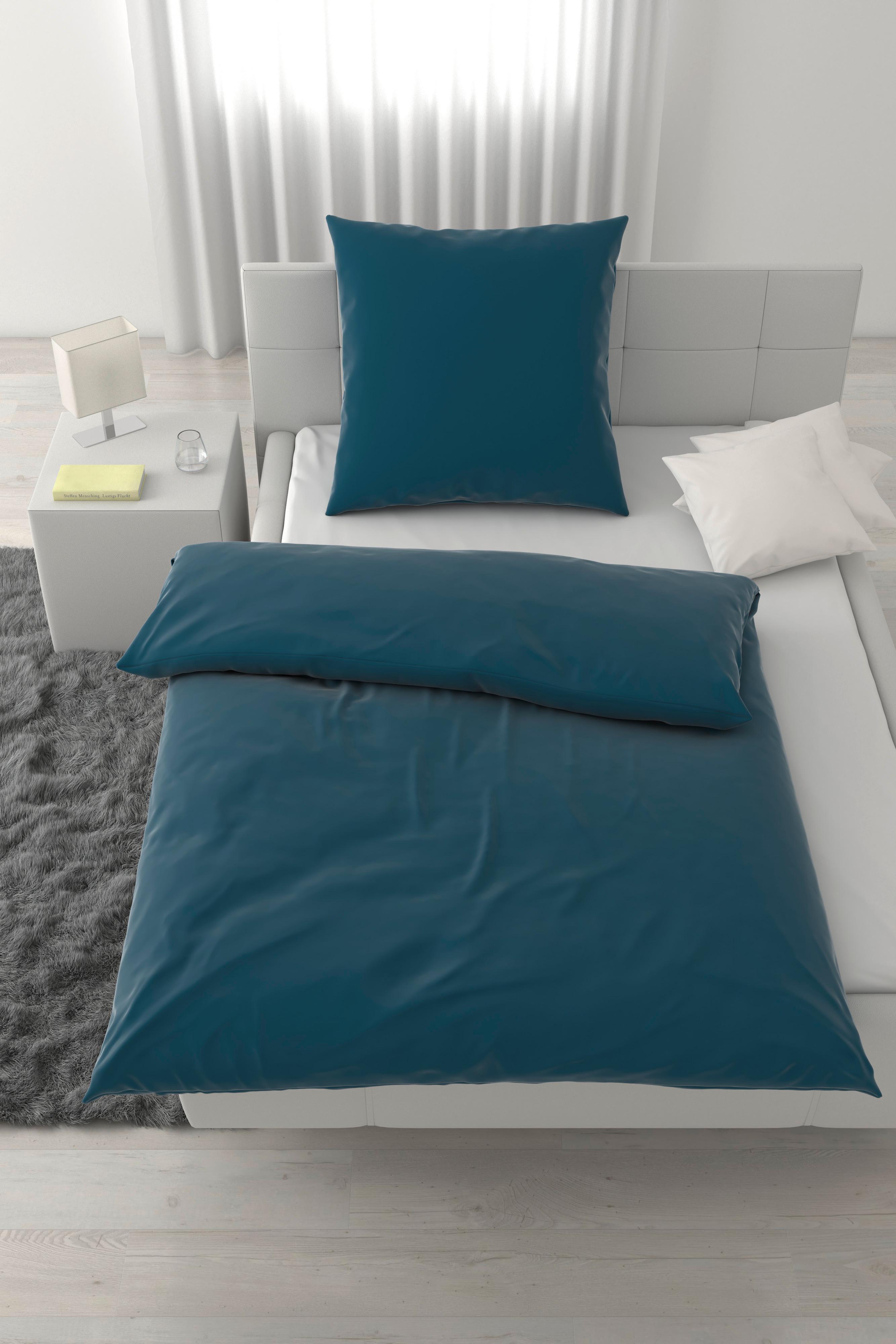 Bettwäsche Xenia Uni XL Blau ca. 155x220cm - Blau, MODERN, Textil (155/220cm) - Premium Living