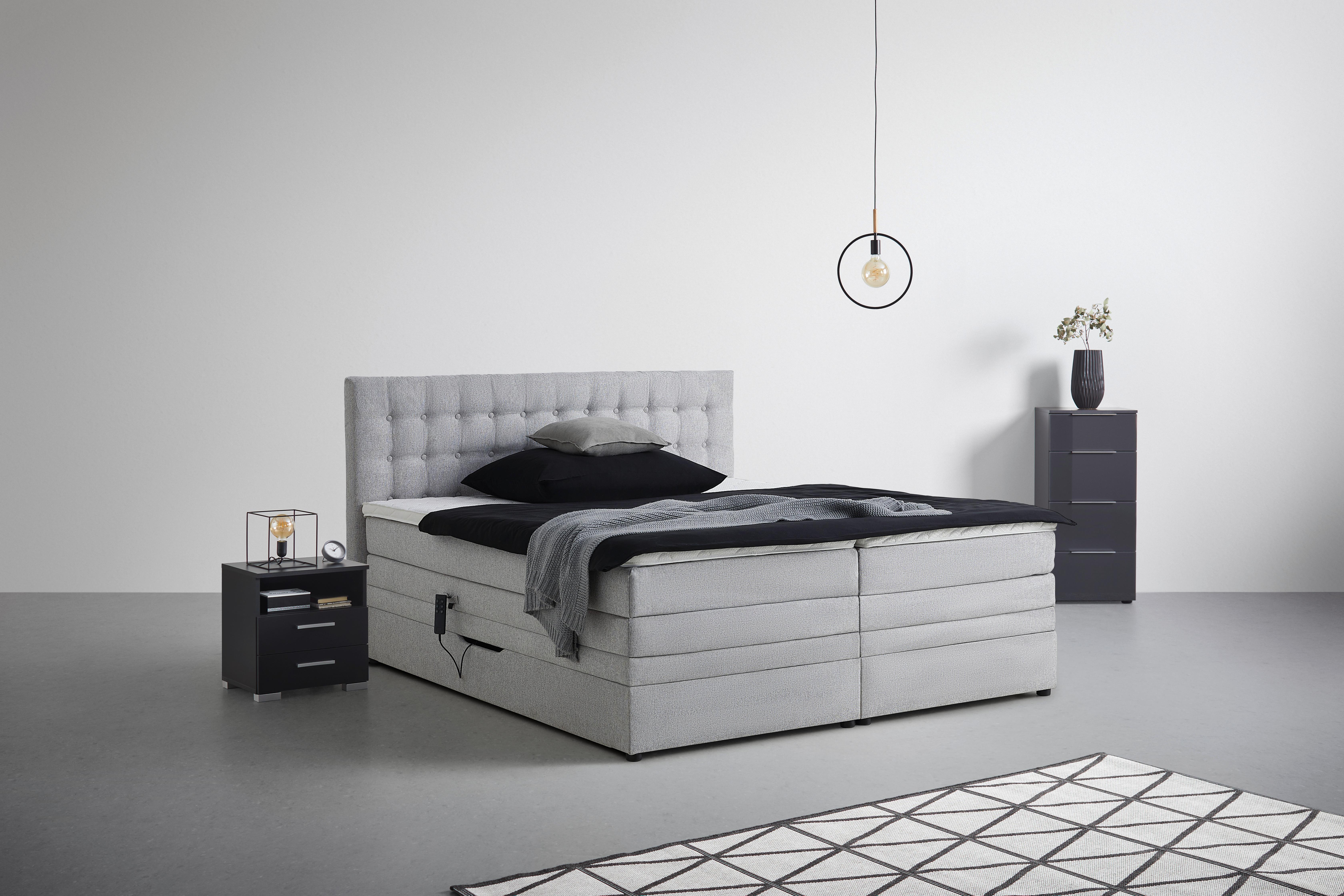 Boxspringbett Luzern Hellgrau ca. 160x200cm - Hellgrau/Schwarz, KONVENTIONELL, Kunststoff/Textil (160/200cm) - Premium Living