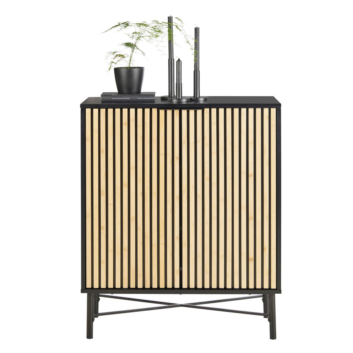 Kommode Madrid Schwarz/Naturfarben massiv - Eichefarben/Schwarz, Modern, Holz/Holzwerkstoff (76/90/35cm) - Mömax