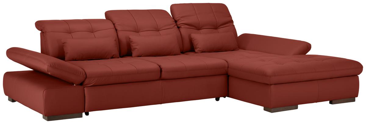 Wohnlandschaft Sanfino Leder Weinrot - Chromfarben/Weinrot, KONVENTIONELL, Leder/Metall (305/79-96/199cm) - Premium Living