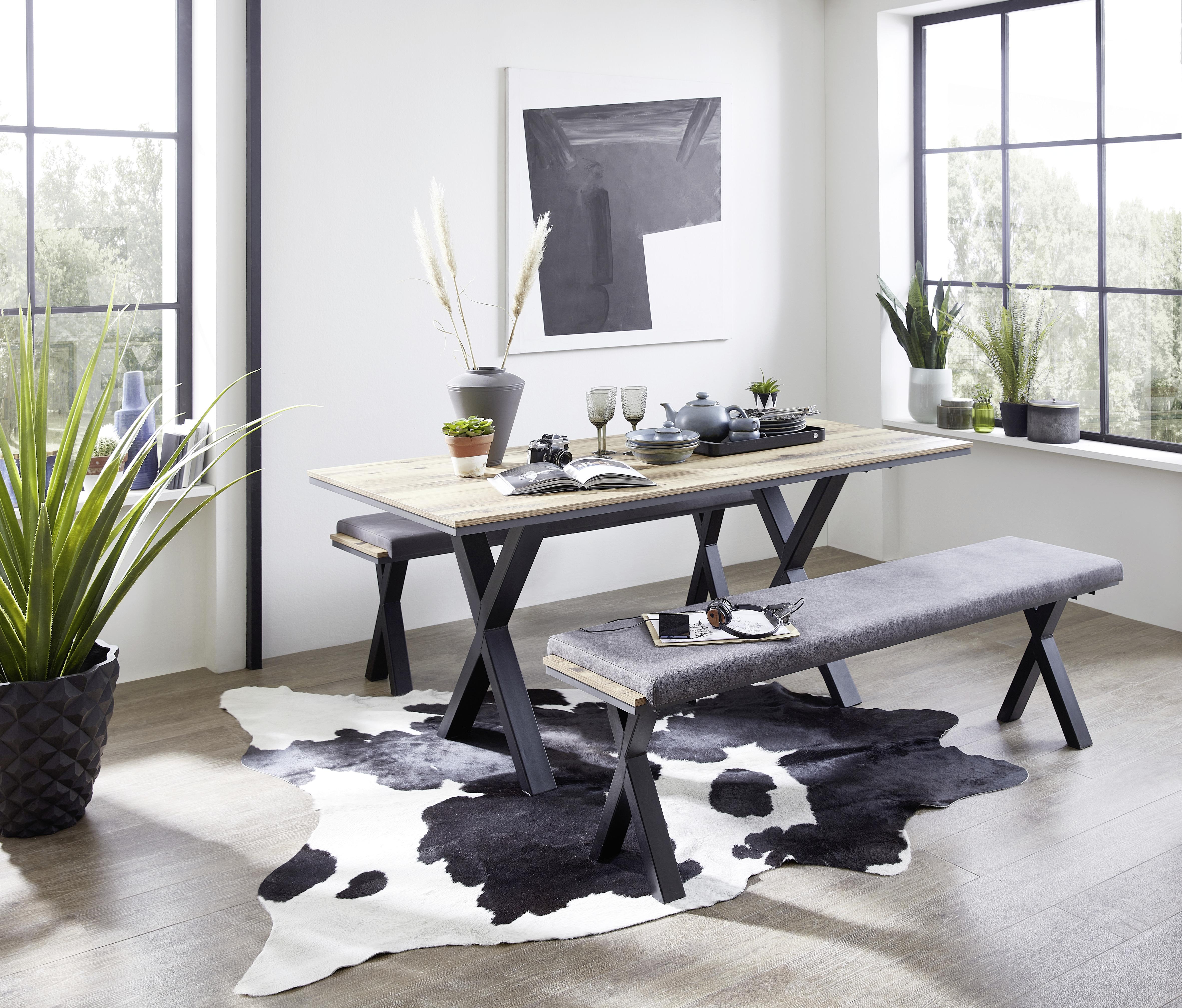 Sitzbank "Prato" , eiche - Dunkelgrau/Eichefarben, Natur, Holzwerkstoff/Textil (166/49/39cm) - Livetastic