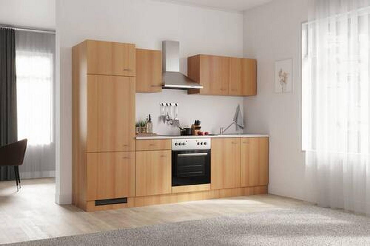 Küchenblock Nano mit Geräten ca. 270 cm Buchefarben - Edelstahlfarben/Beige, MODERN, Holzwerkstoff/Kunststoff (270cm) - FlexWell