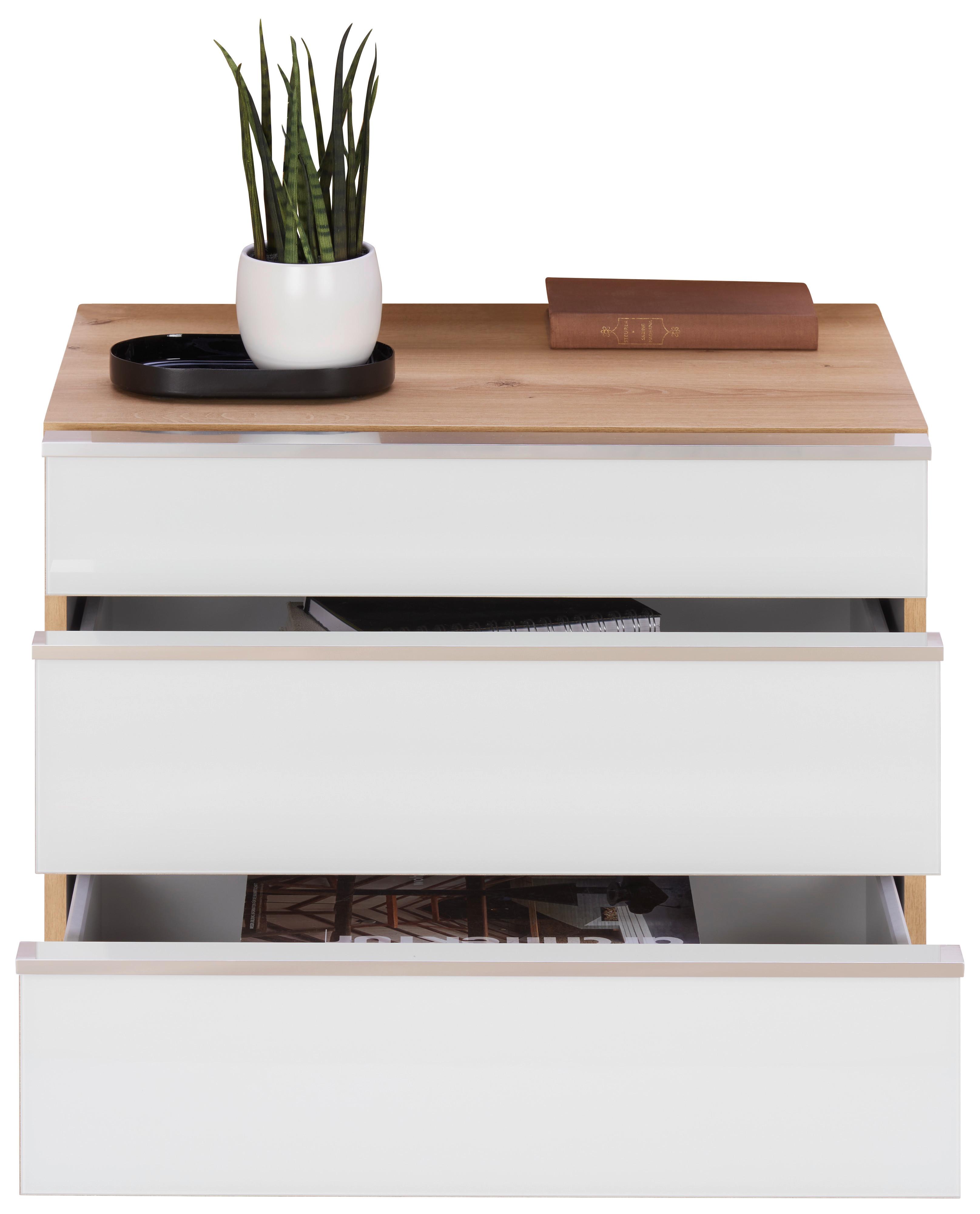 ZESTAW SZAFEK NOCNYCH LOFT - biały/kolor chromowy, Konventionell, materiał drewnopochodny/tworzywo sztuczne (60/48/42cm) - Venda