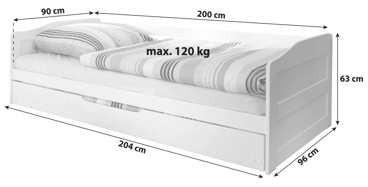 Ausziehbett Melinda ca. 204x96x63 cm Kiefer - Kieferfarben, Natur, Holz/Kunststoff (90/200cm) - MID.YOU