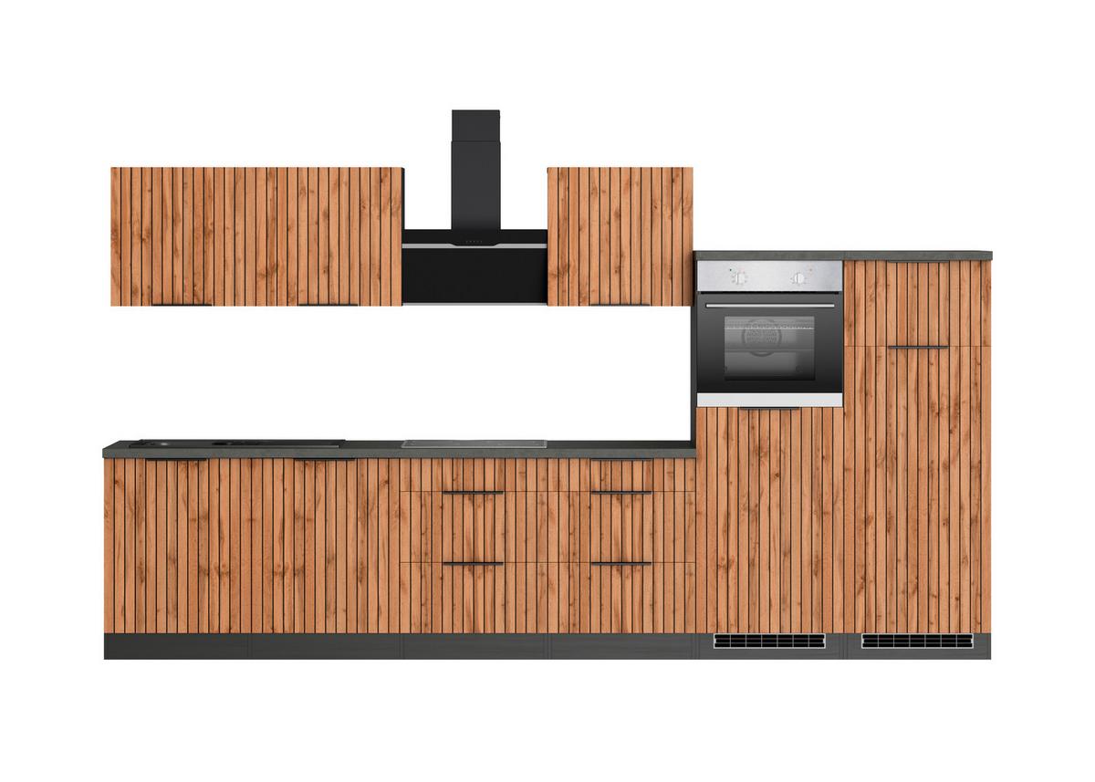 Küchenblock Liverpool m. Geräte Graphit/Eichefarben - Schieferfarben/Eiche Wotan, Basics, Holzwerkstoff/Metall (360cm) - Held