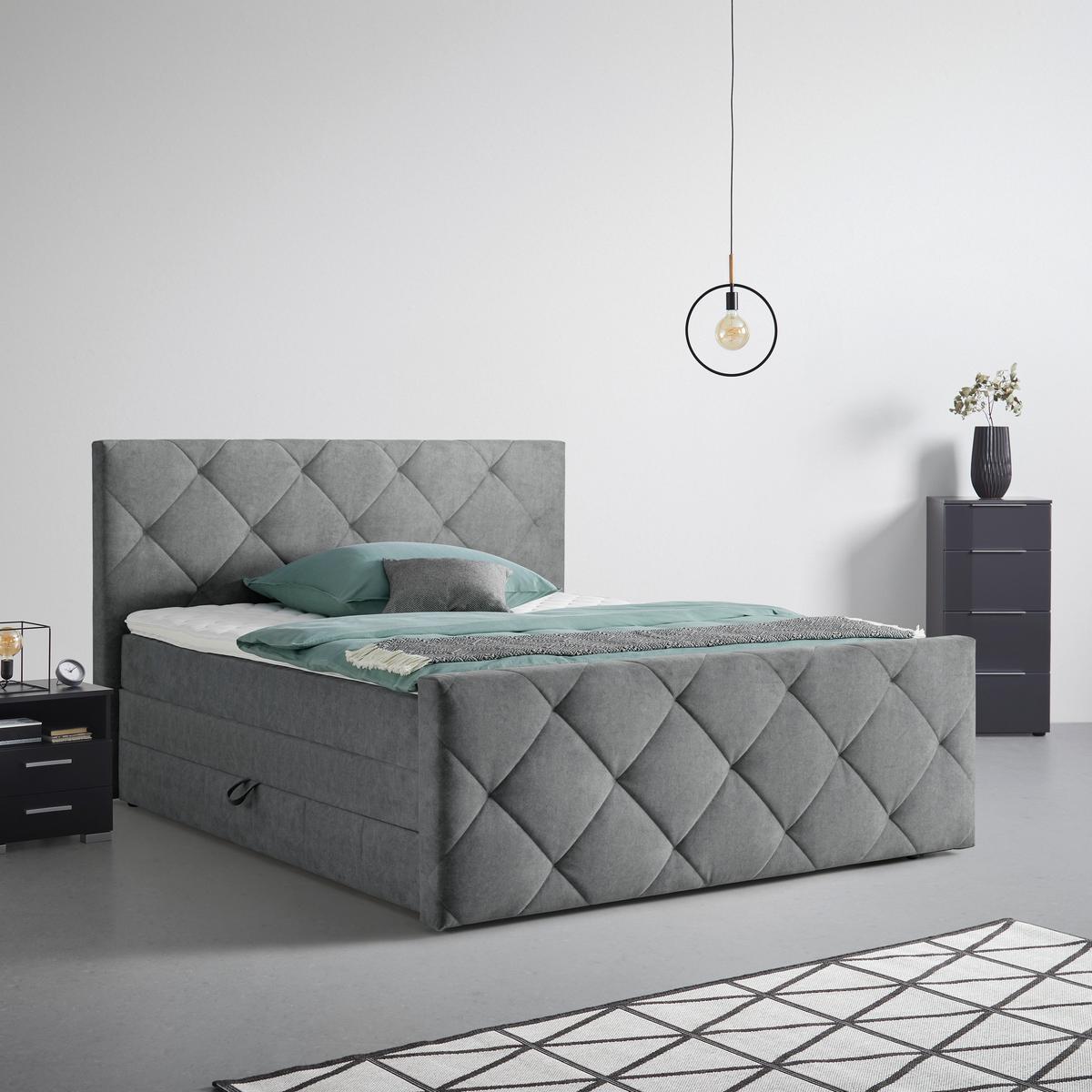 Boxspringbett Adele Grau ca. 160x200cm - Grau, Konventionell, Holz/Holzwerkstoff (160/200cm) - Mömax