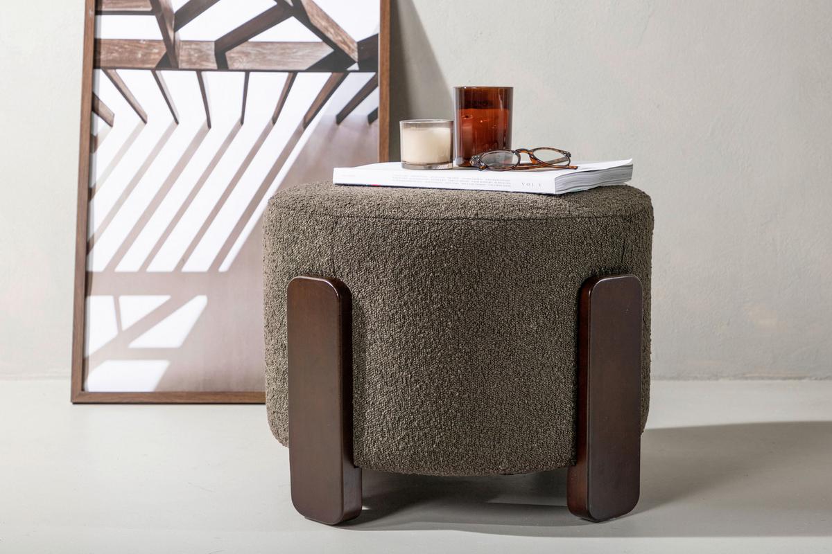 Pouf Coffey ca. 53x43x53 cm Grau/Dunkelbraun - Dunkelgrau/Braun, Design, Holz/Textil (52.5/43/52.5cm) - Livetastic