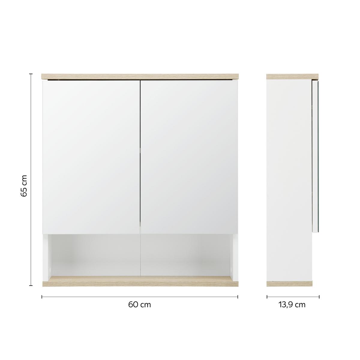 SZAFKA Z LUSTREM YASMIN S: 60 CM BIAŁA - kolor dębowy/biały, Basics, materiał drewnopochodny/szkło (60/65/13,9cm) - MID.YOU