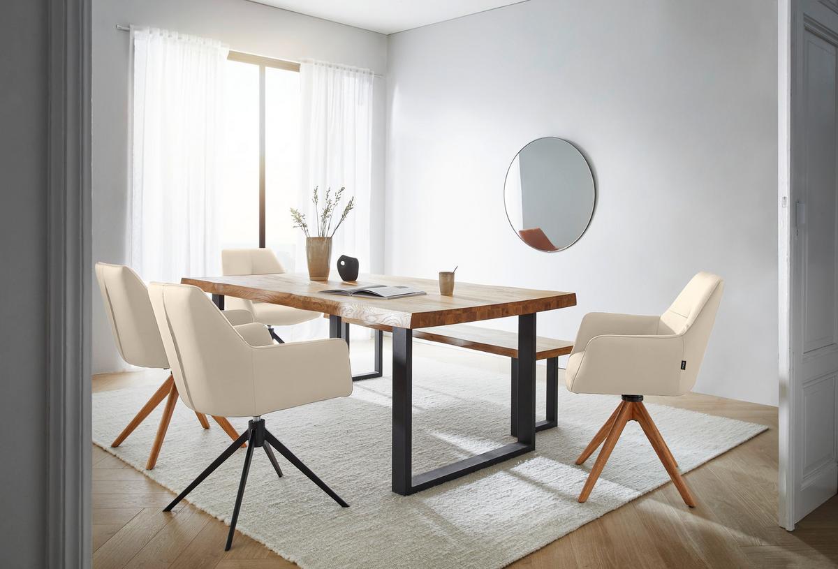 KRZESŁO Z PODŁOKIETNIKAMI MEDUSA -EXKLUSIV- - kolor dębowy/beżowy, Design, skóra/drewno (60/87,5/63,5cm) - Novel