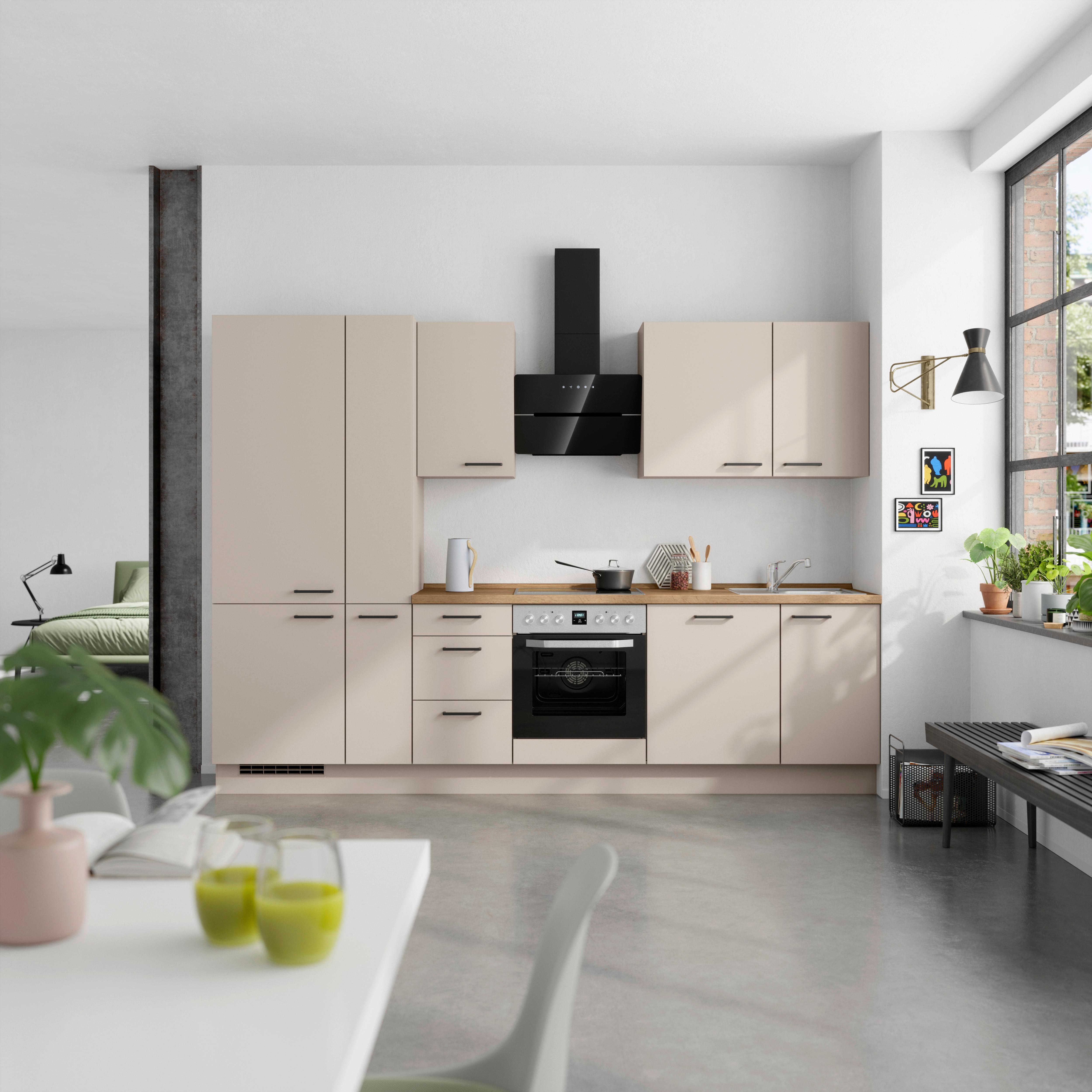 Küchenleerblock Easytouch High o. Geräte Sandfarben - Sandfarben/Eichefarben, MODERN, Holzwerkstoff/Metall (300cm) - Nobilia