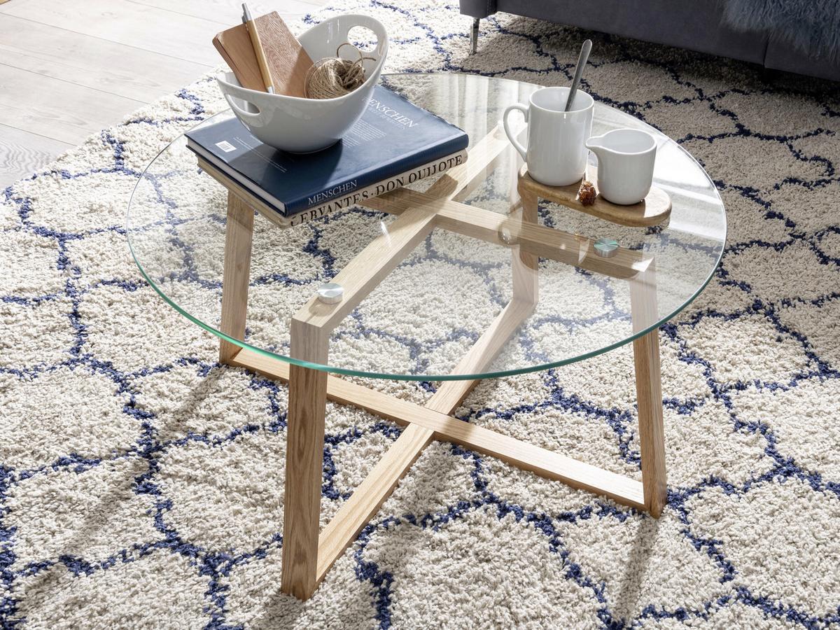 Klubska Miza Wl6.495 - barve hrasta/rjava, Moderno, steklo/les (78/78/41cm) - MID.YOU