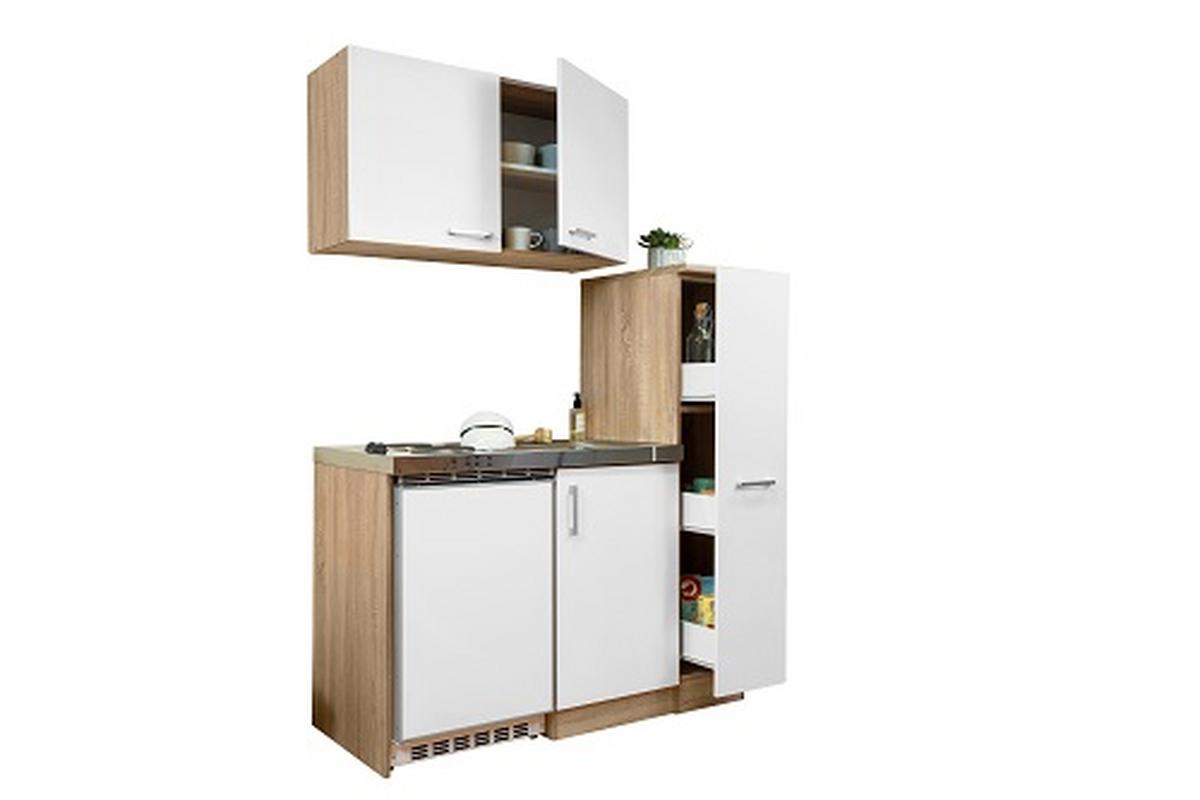 Miniküche Weiß/Eiche m. Geräten B: ca. 130cm - Edelstahlfarben/Eichefarben, MODERN, Holzwerkstoff (130cm) - Respekta