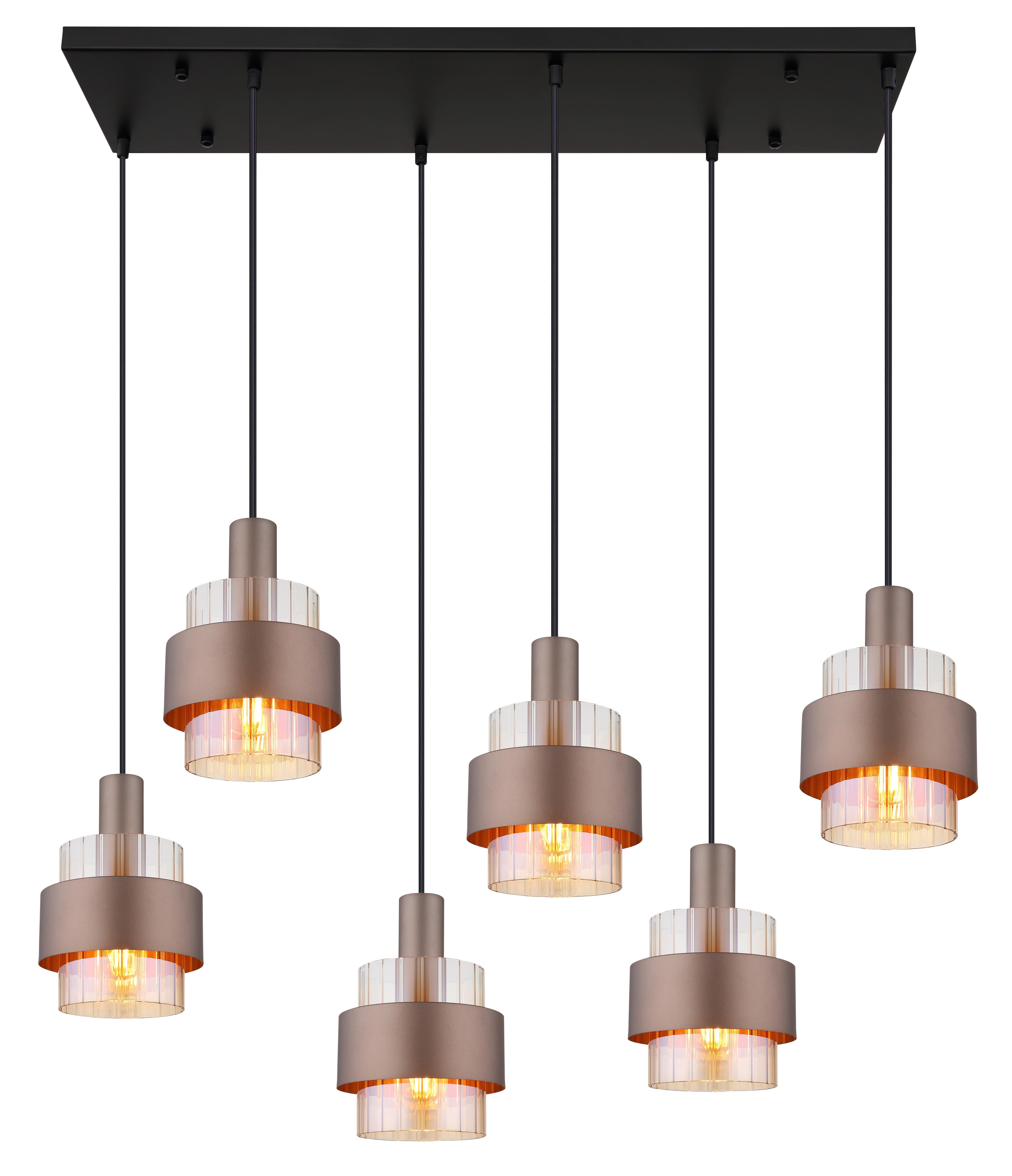 HÄNGELEUCHTE 15560-6HA - Klar/Schwarz, Design, Glas/Kunststoff (96/34,5cm) - Globo