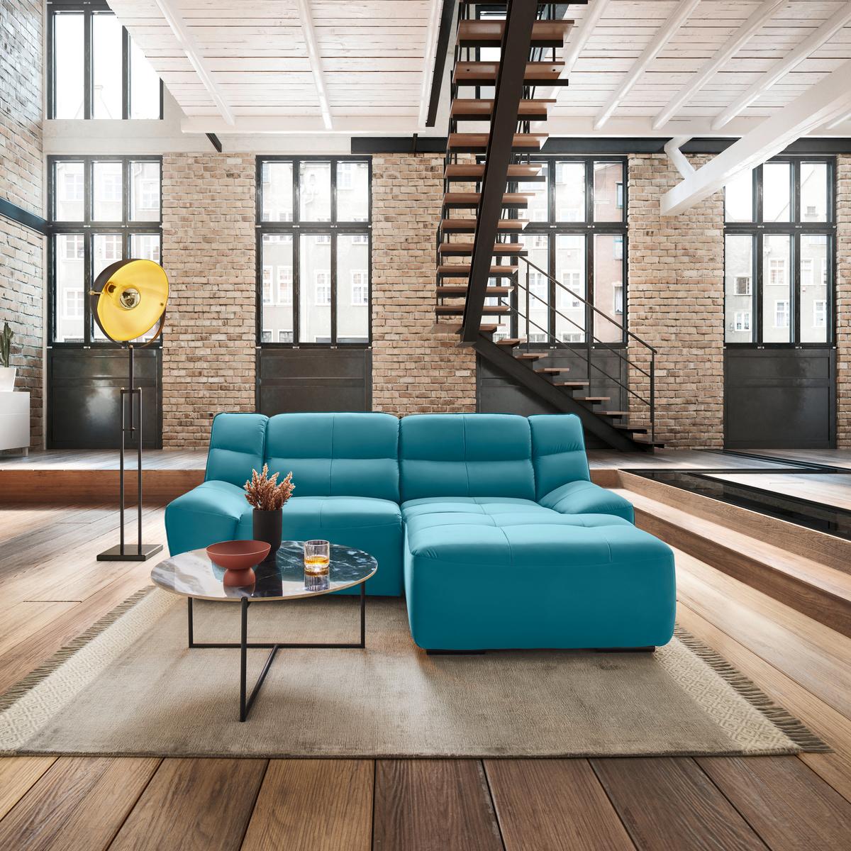 canapé d'angle Türkis Samt - Türkis, Modern, Textil/Metall (220/88/165cm) - Bessagi Home