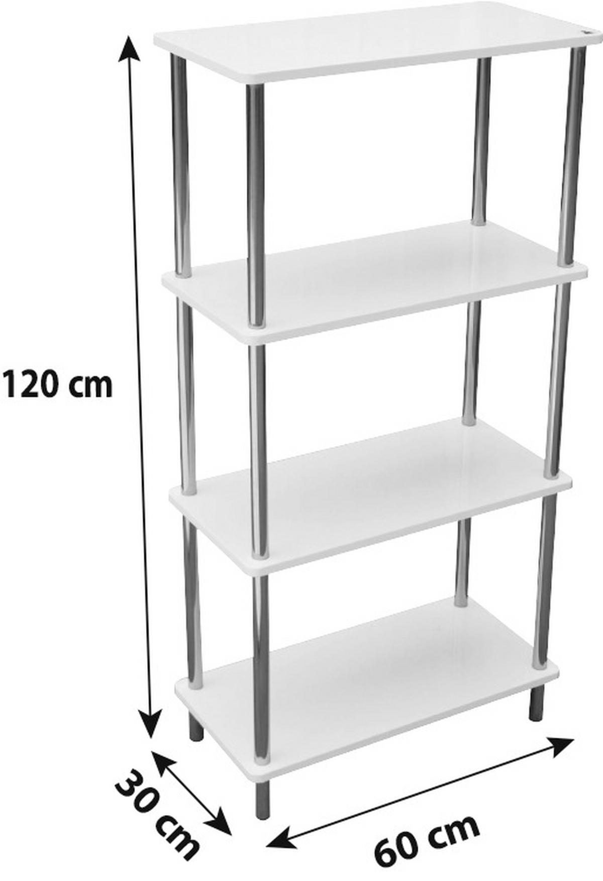 Regal Tim, Bela, Barva Kroma - barve kroma/bela, Moderno, kovina/umetna masa (60/120/30cm) - Möbelix Exklusiv