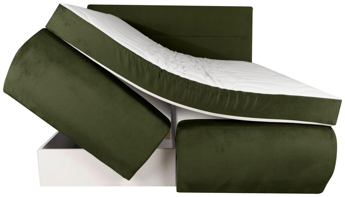 Boxspring Ágy Leon - sötétzöld, Modern, faalapú anyag/textil (160/200cm)