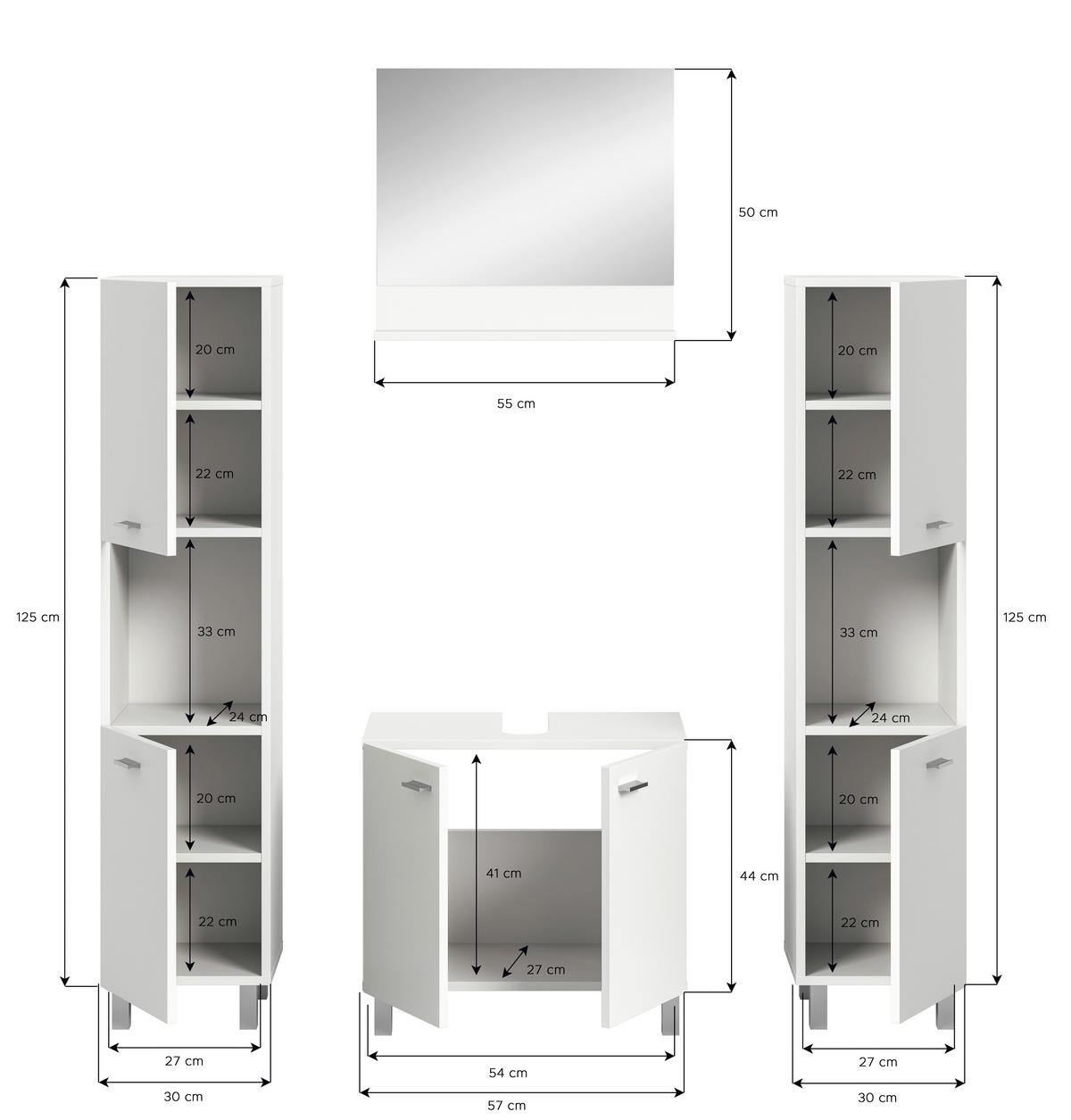 Kopalnica Boston, Bela, 4-Delna - srebrne barve/bela, Moderno, umetna masa/steklo (117cm) - MID.YOU