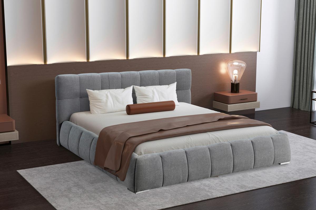 Oblazinjena Postelja Natalia, Siva, 180x200cm - črna/siva, Design, kovina/umetna masa (208/90/228cm) - Livetastic