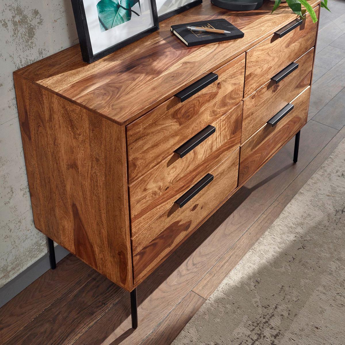 Komoda Wohnling, Pravi Les - črna/barve indijskega rožnega lesa, Design, kovina/les (117/80/42cm) - MID.YOU