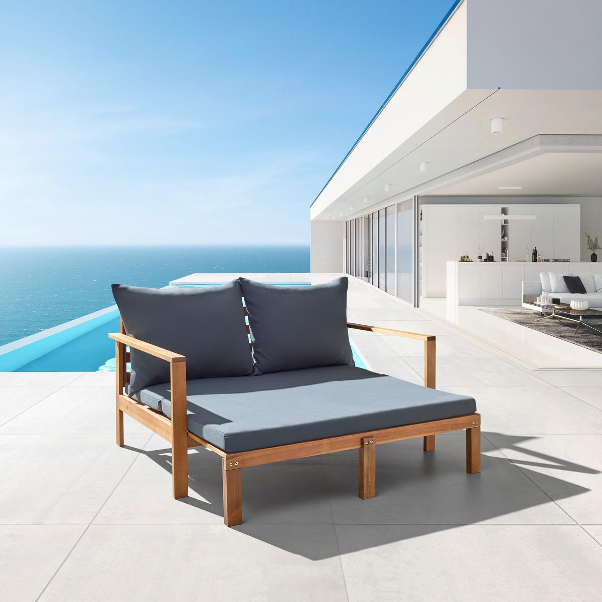 Sonneninsel Pia Dunkelgrau Akazie/Outdoorstoff - Dunkelgrau, MODERN, Holz/Textil (130/75/80-130cm) - Bessagi Garden