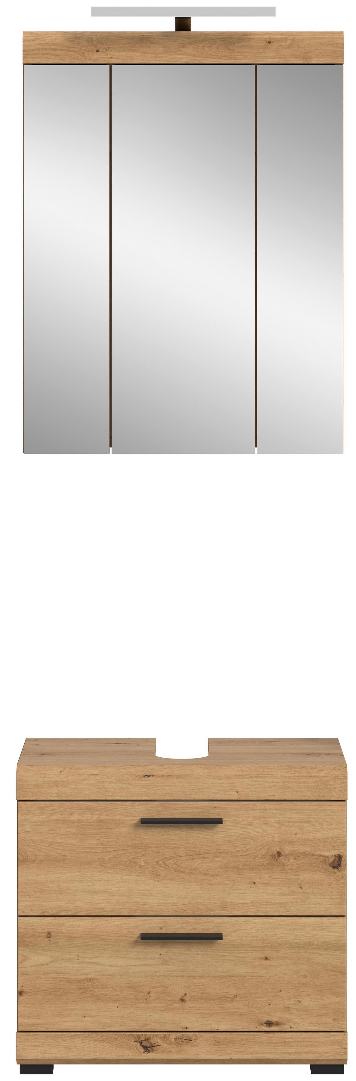 Badezimmer Scout Eiche Artisan 2-teilig - Schwarz/Eiche Artisan, Trend, Glas/Holzwerkstoff (60cm) - MID.YOU