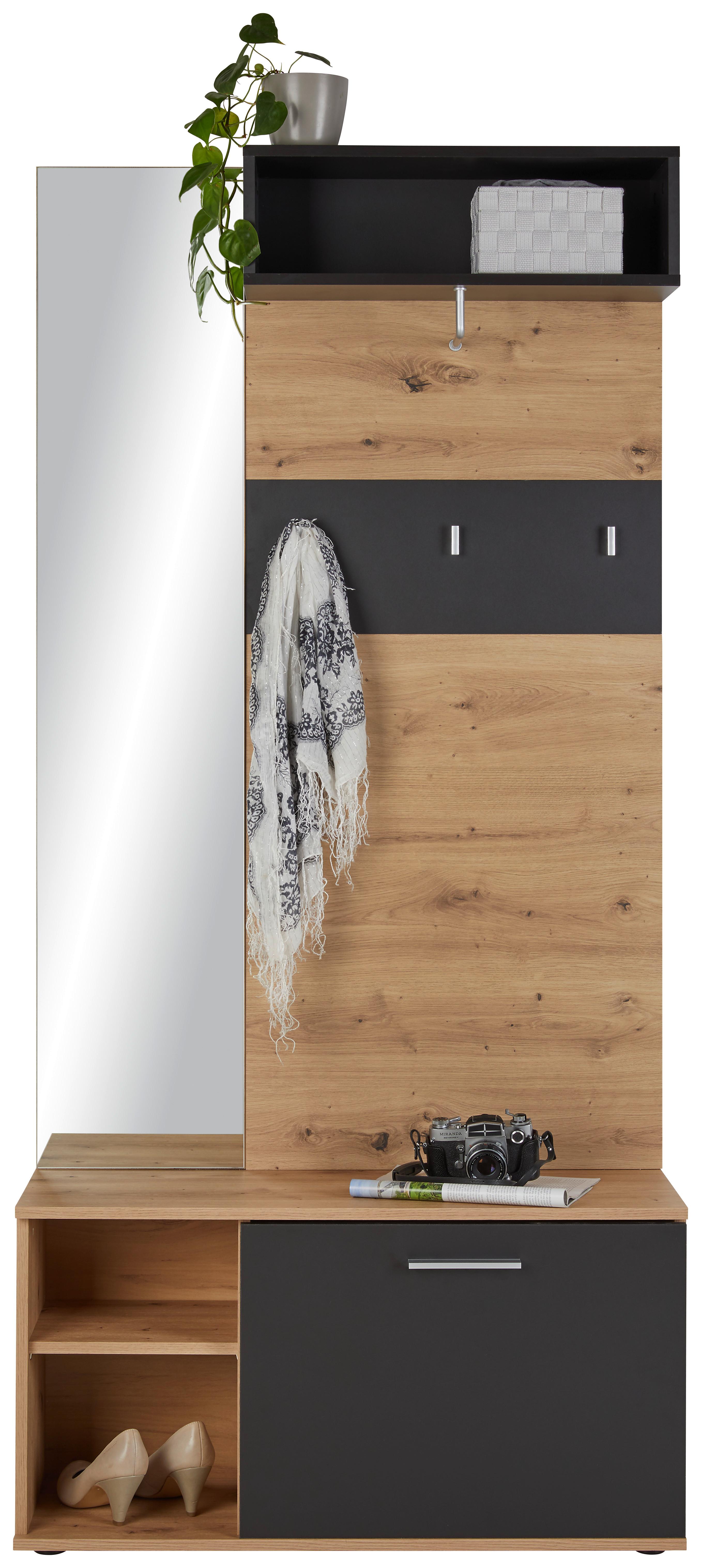 Garderobe in Grau/Eichefarben - Eichefarben/Grau, Modern, Holzwerkstoff (90/194/30,4cm) - Based