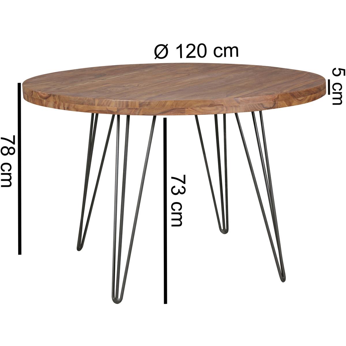 Jedilna Miza Bagli, Pravi Les, Ø 120cm - črna/barve indijskega rožnega lesa, Design, kovina/les (120/78cm) - MID.YOU