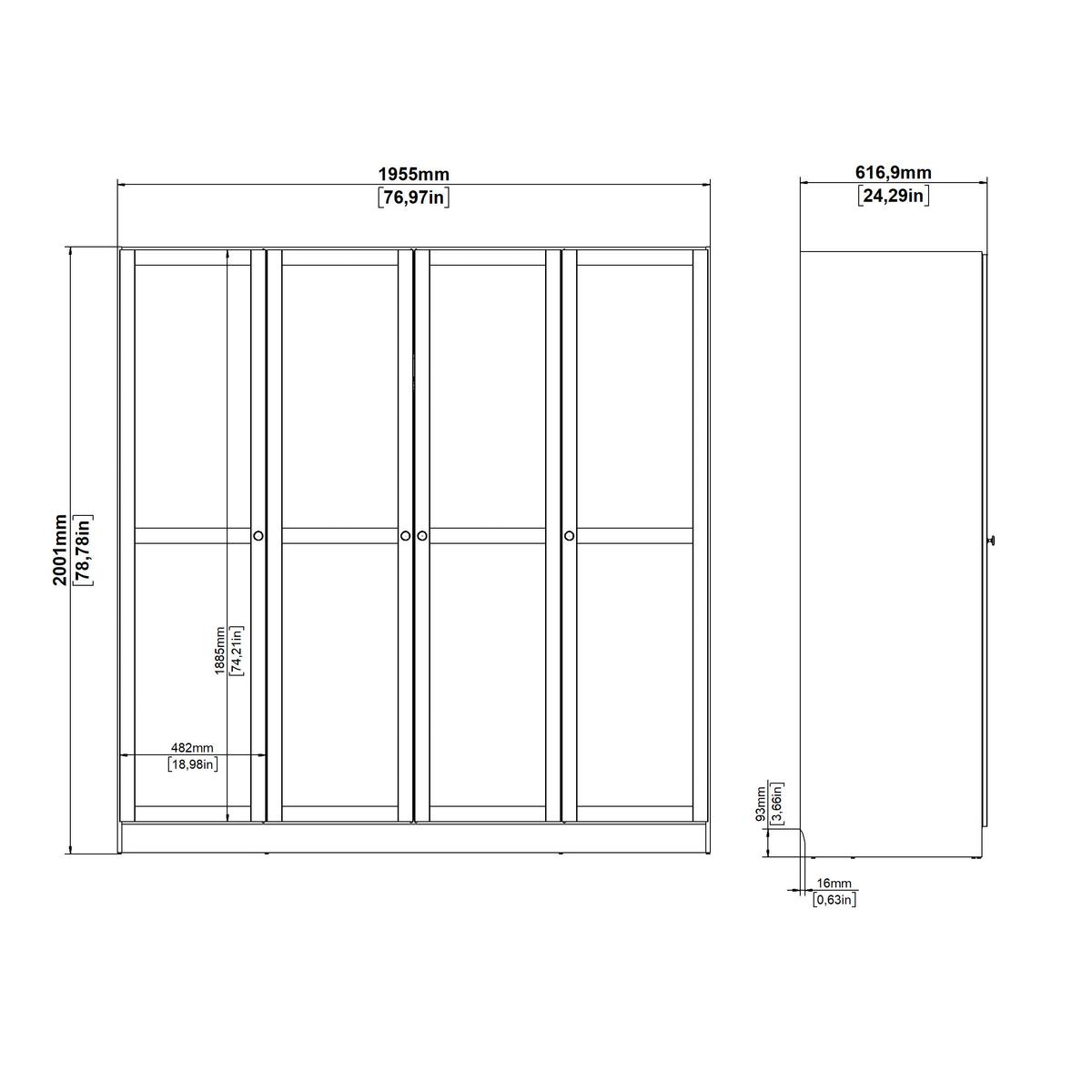 Omara S Klasičnimi Vrati Billund, Barva Hrasta - srebrne barve/barve hrasta, Moderno, kovina/leseni material (195,5/200/61,7cm) - MID.YOU