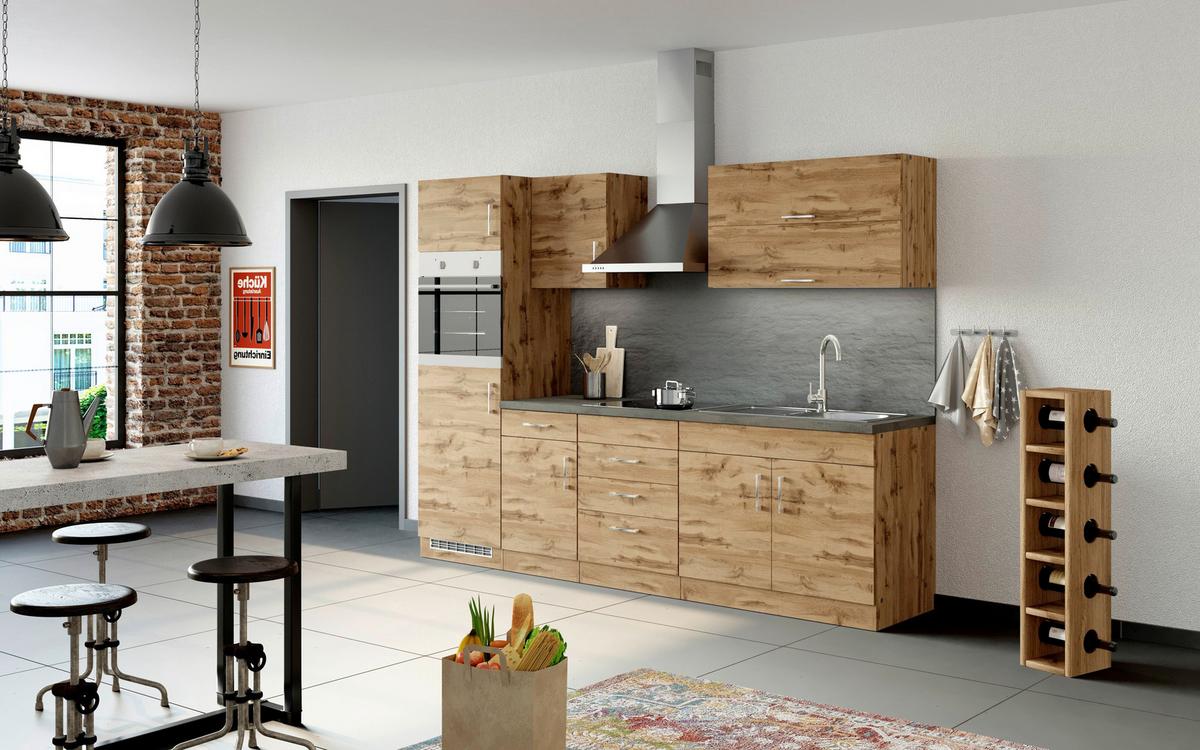 Küchenblock Sorrento mit Geräten ca. 270 cm Eichefarben - Chromfarben/Schieferfarben, MODERN, Holzwerkstoff/Metall (270cm) - Held