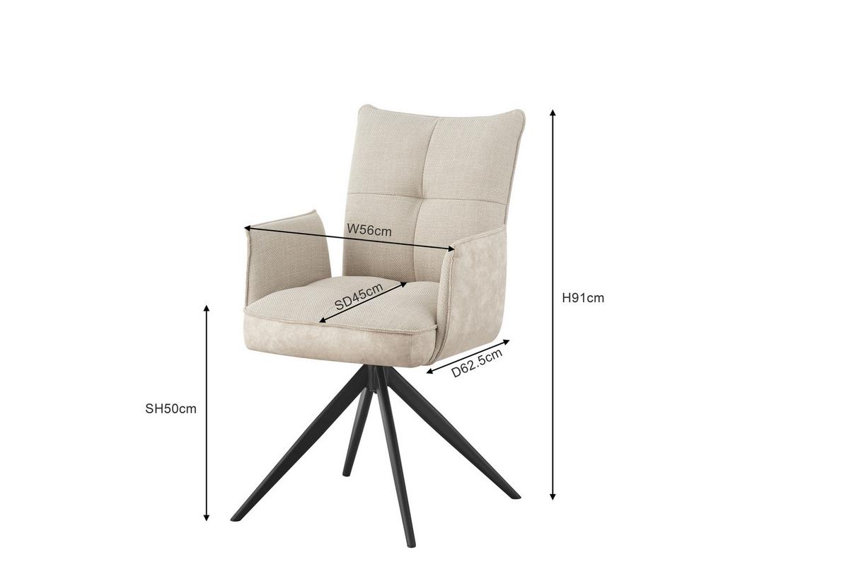 Armlehnstuhl Maya Beige - Beige/Schwarz, MODERN, Textil/Metall (59/89/65cm) - Premium Living