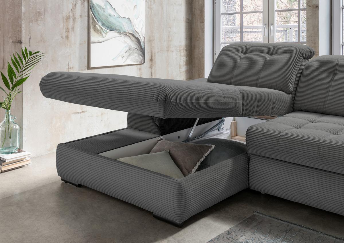 Ecksofa mit Bettkasten Rigatti ca. 184x314 cm Grau - Schwarz/Grau, MODERN, Textil/Metall (184/314cm) - Livetastic