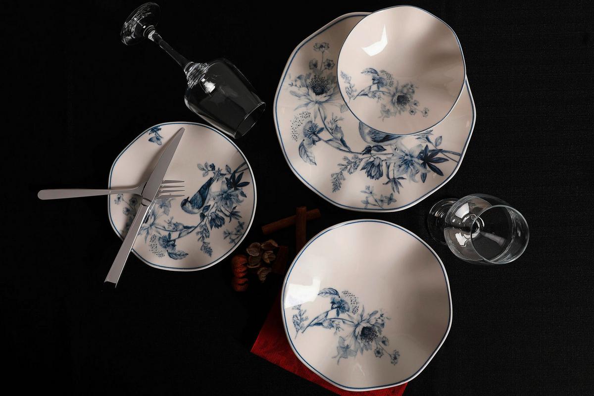 SERWIS OBIADOWO-ŚNIADANIOWY GBSNES24Y4E1891 - niebieski/biały, Basics, ceramika (25cm) - P & B