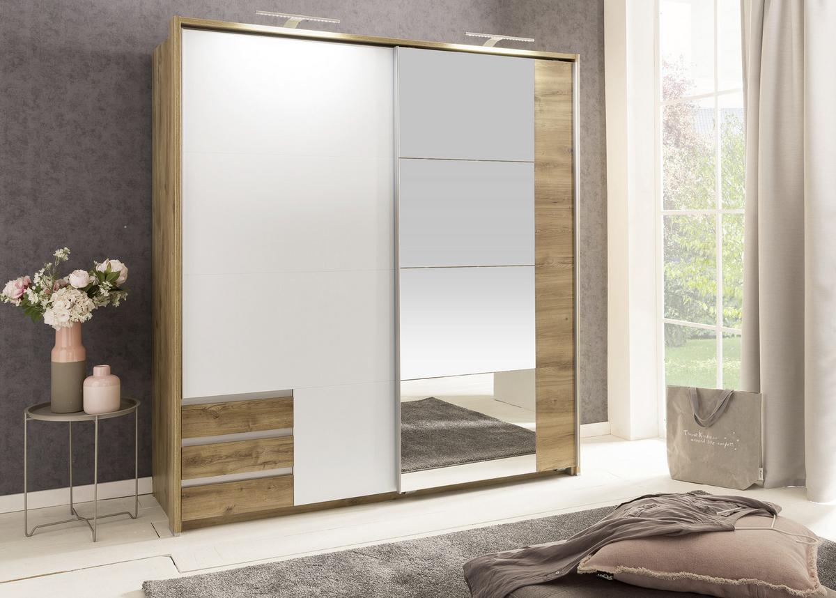 Omara Z Drsnimi Vrati Emden - barve hrasta/bela, Moderno, leseni material (180/198/64cm) - Mömax