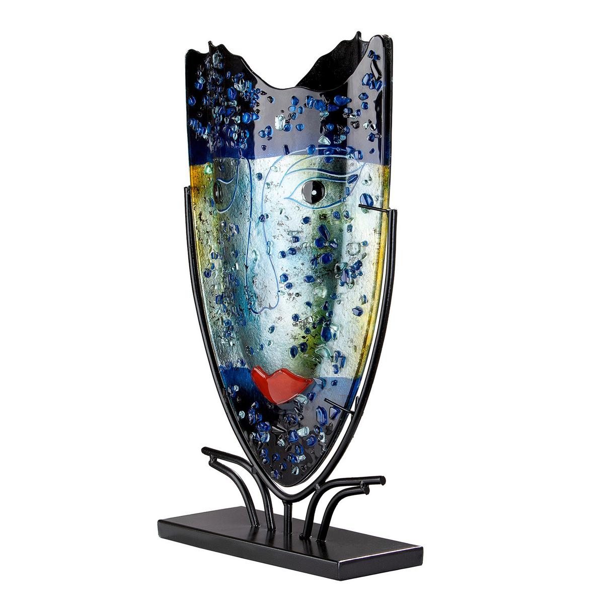 Bodenvase Magic Blau/Schwarz - Blau/Schwarz, Basics, Glas/Metall (30/49/10,5cm)