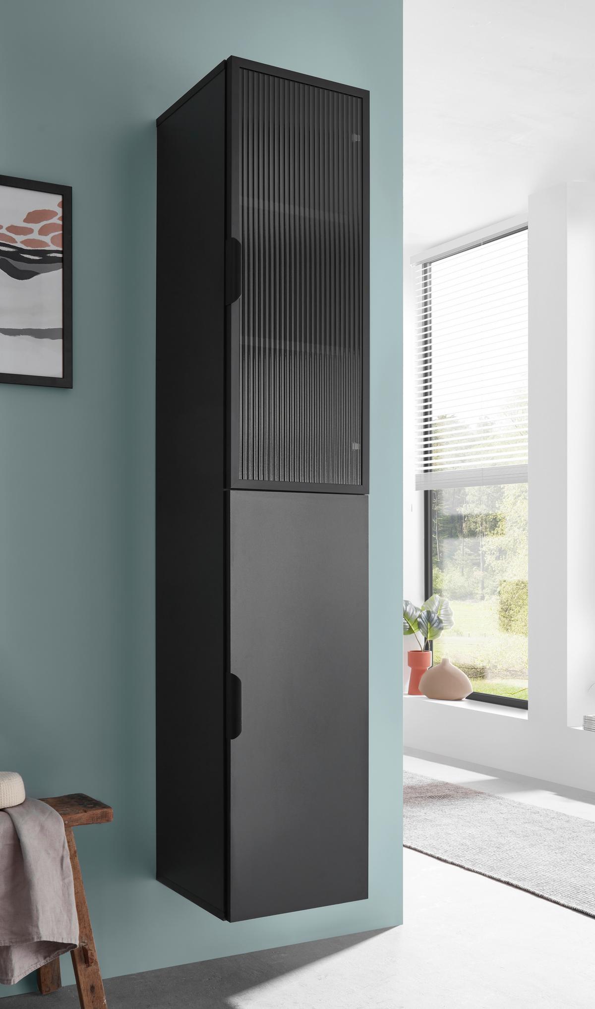 Magasszekrény Diosa - fekete, Konventionell, faalapú anyag/üveg (33/170/35cm) - home24