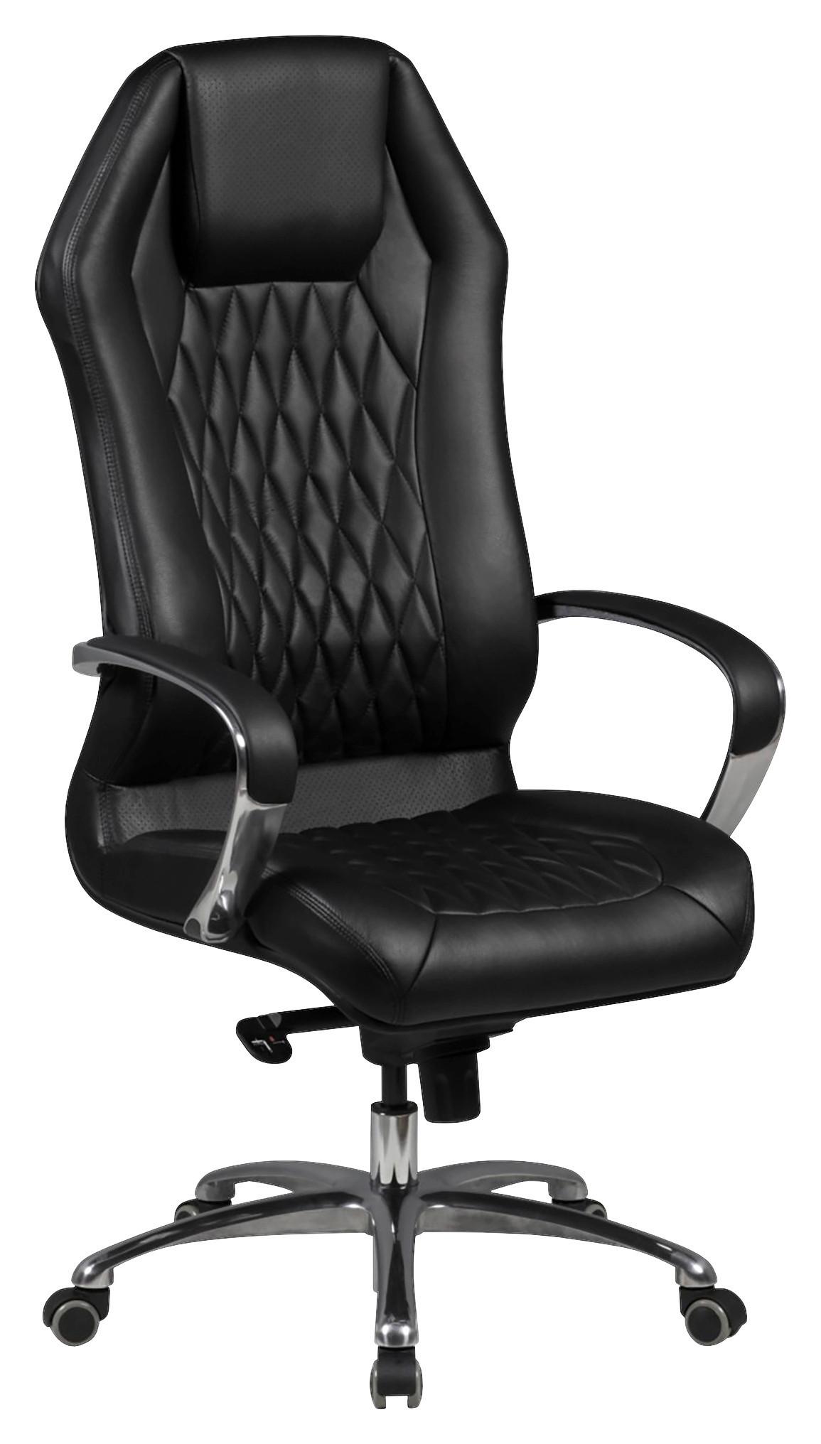 Chefsessel Monterey Schwarz/Lederlook - Schwarz/Alufarben, MODERN, Leder/Kunststoff (67/136/67cm) - MID.YOU