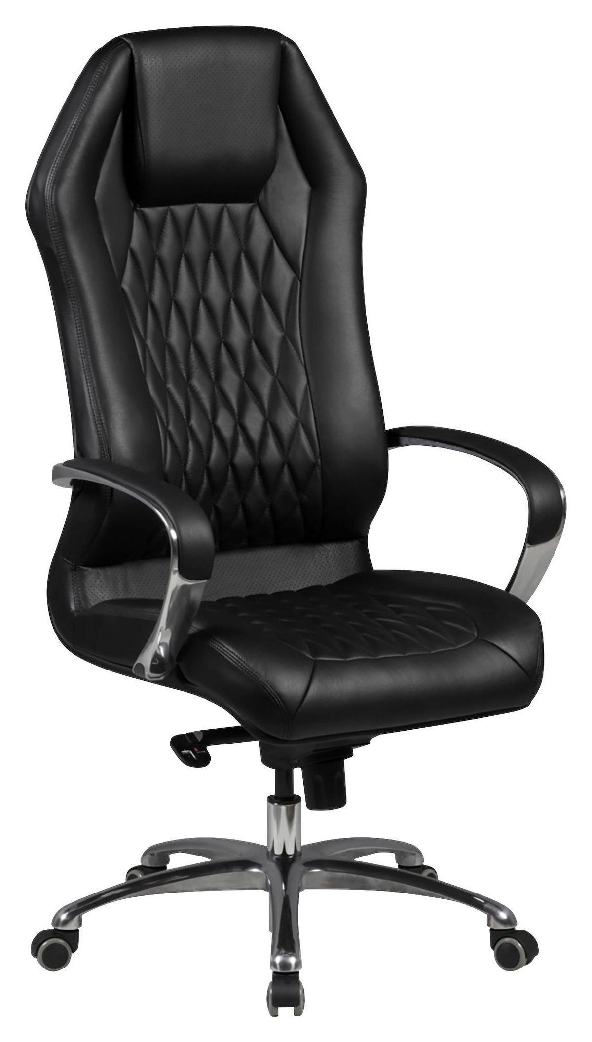 Chefsessel Monterey Schwarz/Lederlook - Schwarz/Alufarben, MODERN, Leder/Kunststoff (67/136/67cm) - MID.YOU