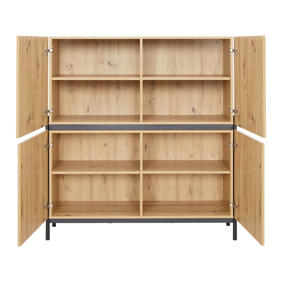 Highboard Jasmina Schwarz/Eichefarben MDF/Metall - Eichefarben/Schwarz, MODERN, Holz/Metall (118/131/41,5cm) - Bessagi Home