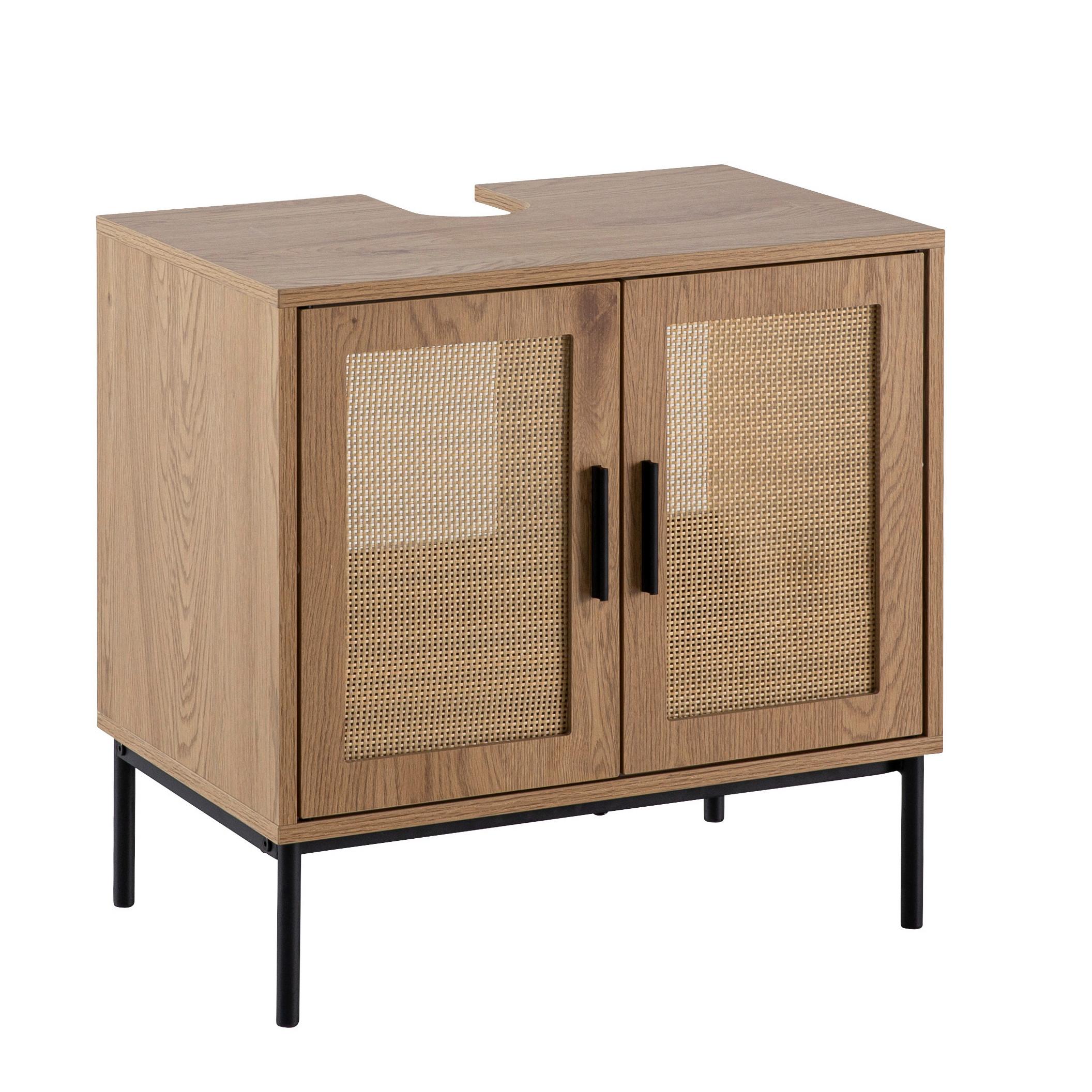 Waschbeckenunterschrank Wl6.875 - Eichefarben/Schwarz, Design, Holzwerkstoff/Metall (60/60/40cm) - MID.YOU