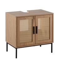 Waschbeckenunterschrank Eichefarben/Rattan - Eichefarben/Schwarz, Design, Holzwerkstoff/Metall (60/60/40cm) - MID.YOU