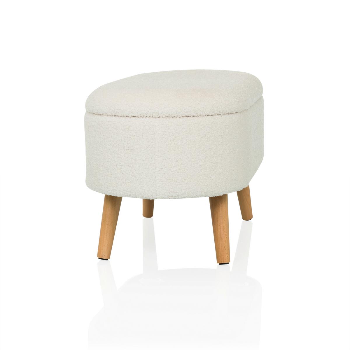 Tabure Storiano, Bela - barve hrasta/bela, Moderno, tekstil/leseni material (82/43/47cm) - MID.YOU