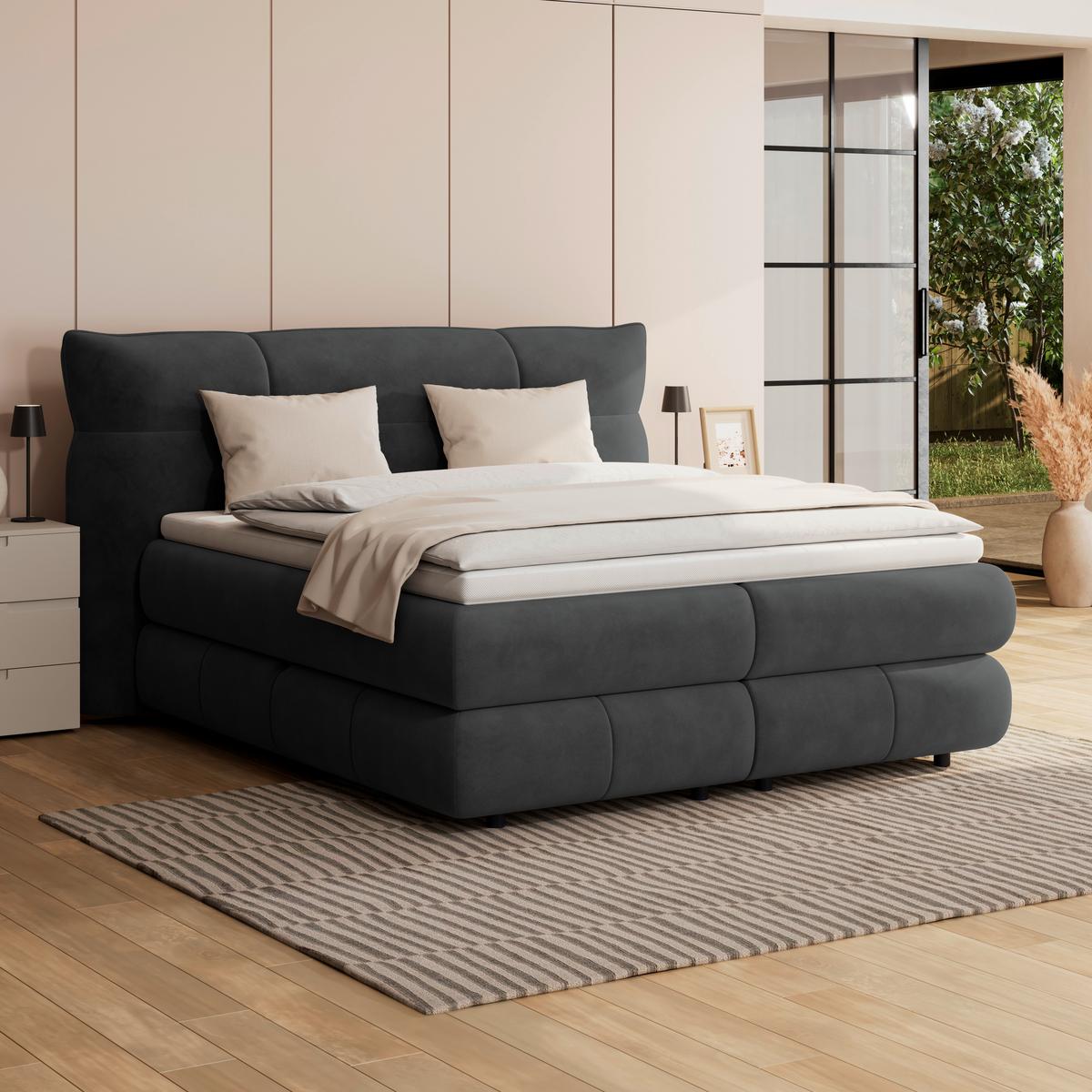 Boxspring Krevet Carmelo - crna, Trend, tekstil/plastika (160/200cm) - Premium Living